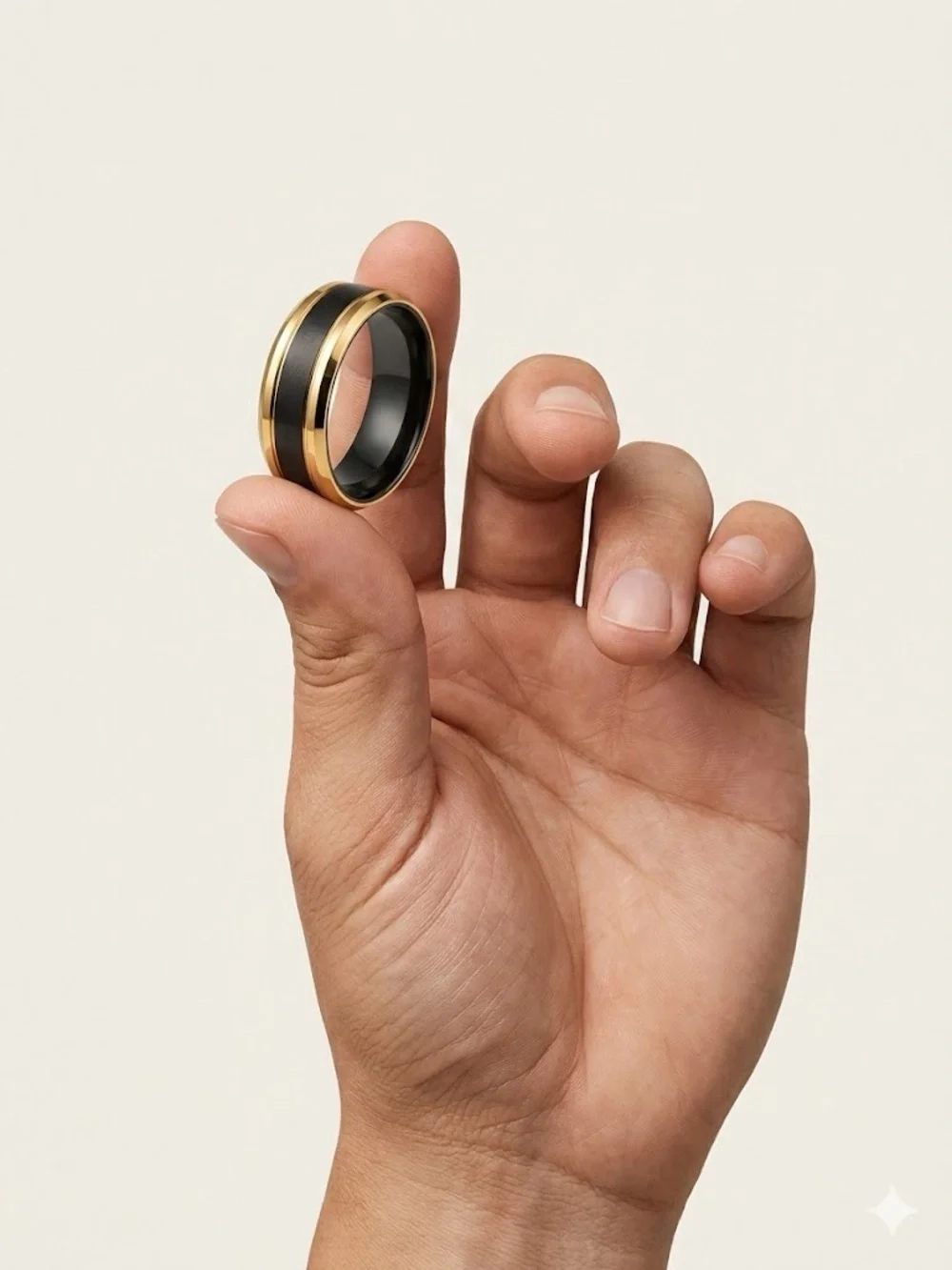 New Gold and Black Men's Band Ring - Size 10 - Stainless Steel.
